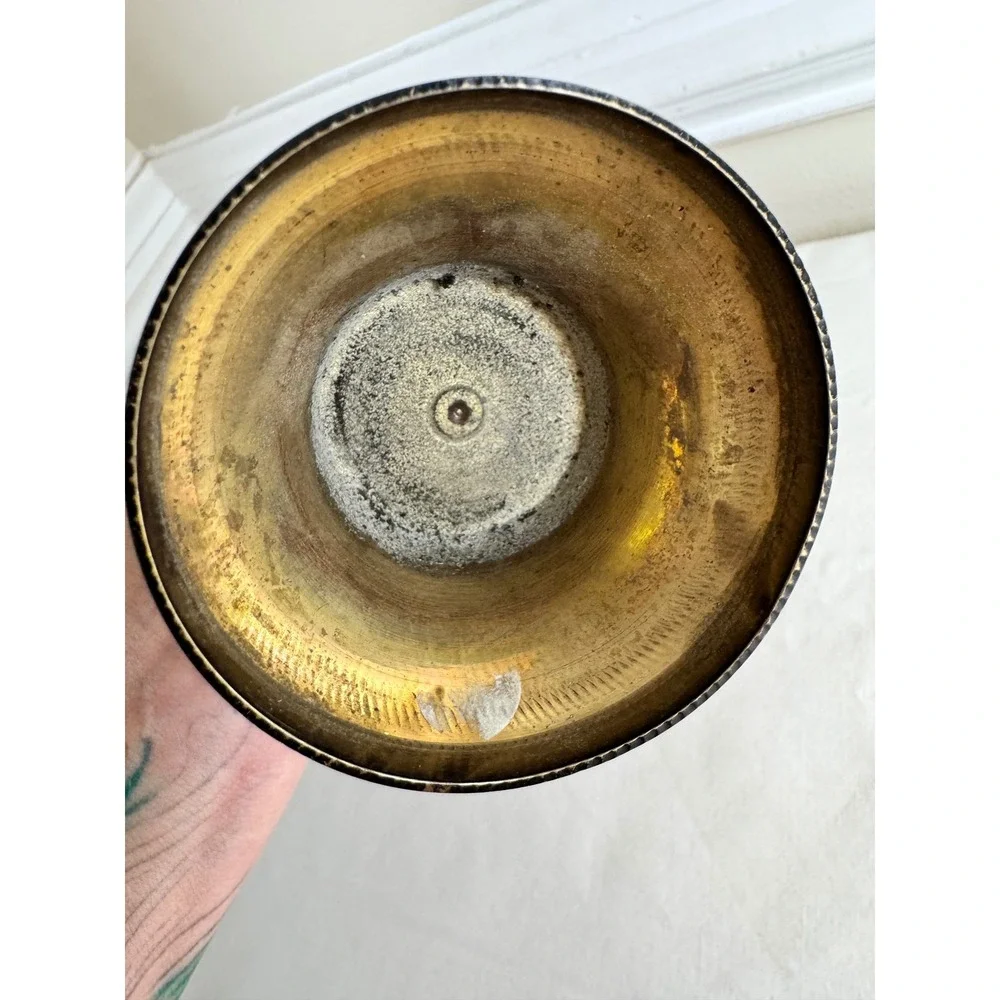 Vintage Etched Brass Elephant Vase Iridescent Patina 11